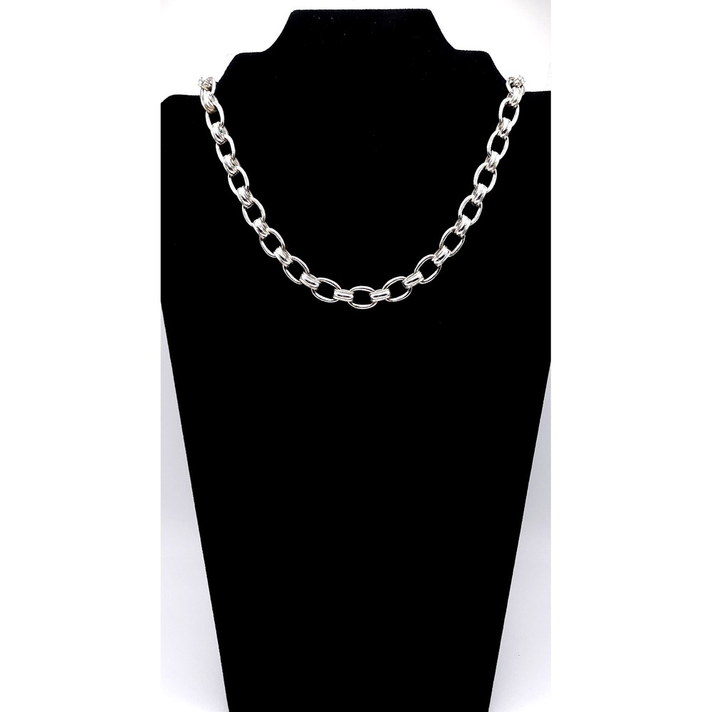 Brooks Brothers Silver Tone Oval Link Necklace Toggle Clasp